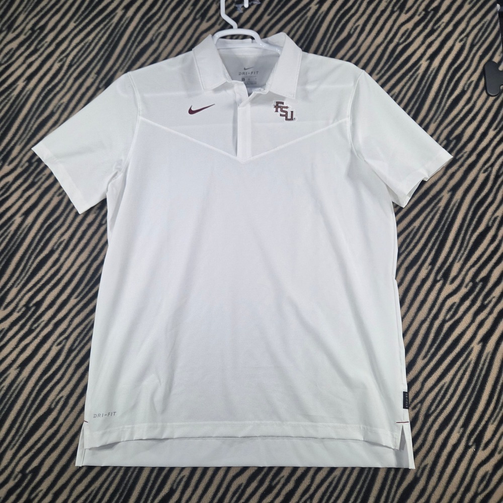 Nike FSU Florida State Seminoles Dri-FIT On-Field Polo Shirt White Mens Large